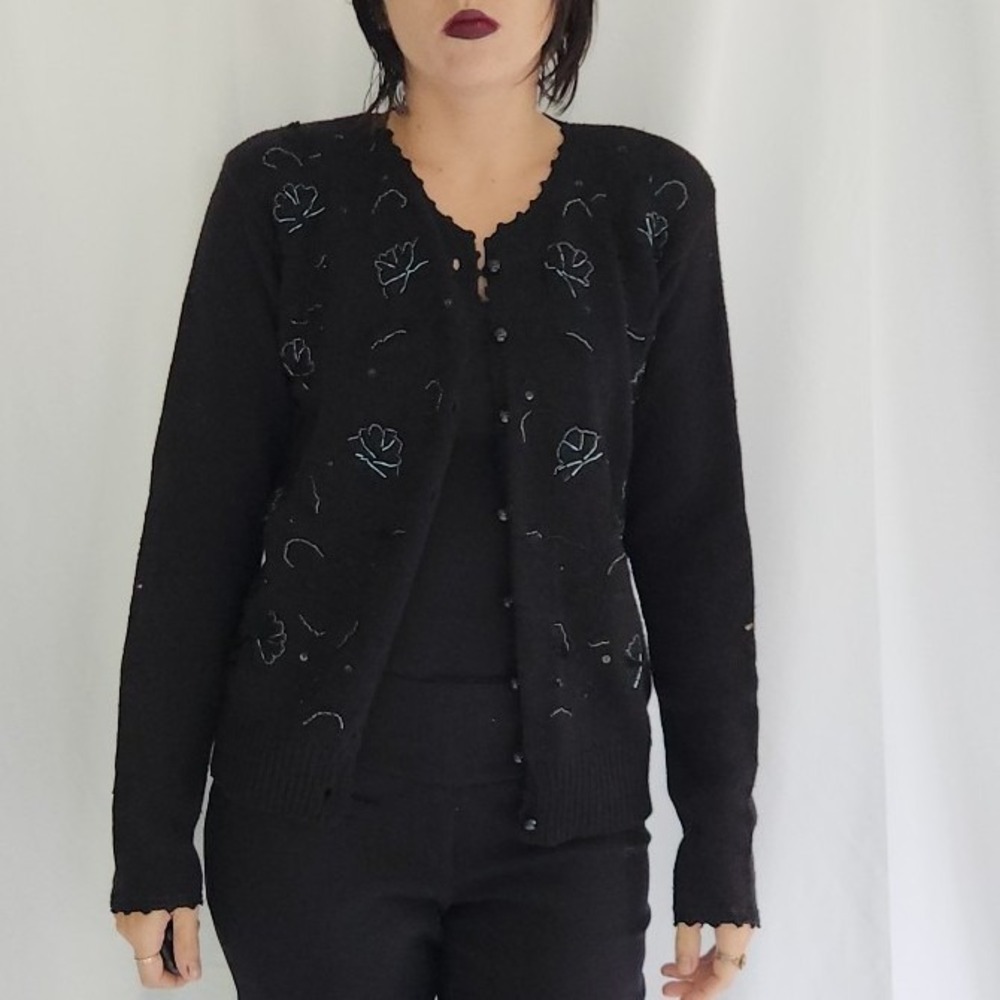 90s Black Beaded Cardigan‎